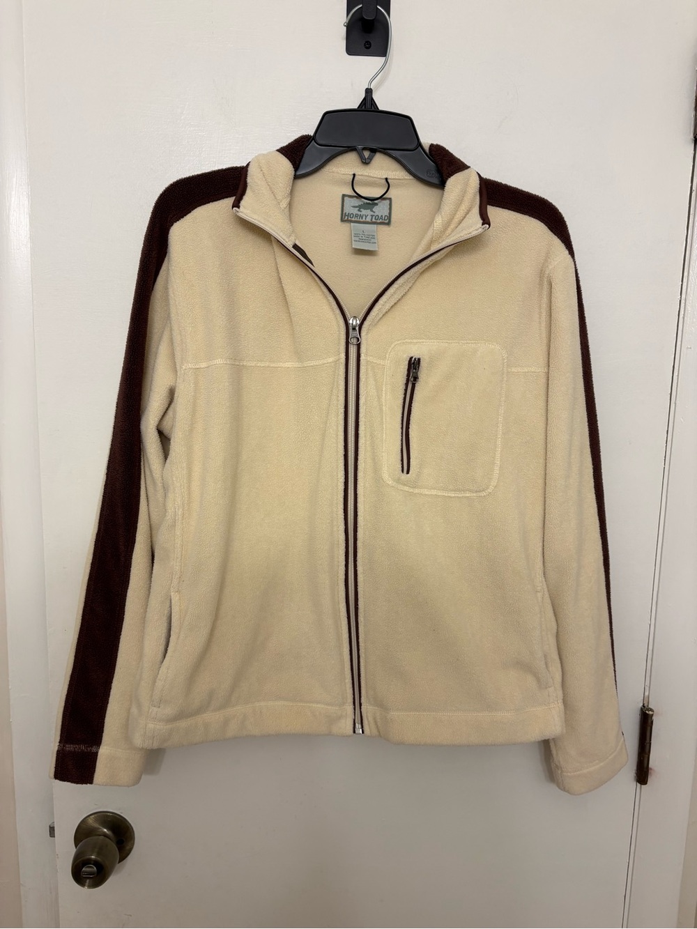 Horny Toad Vintage Full Zip Fleece Jacket Women's L Cream Brown Gorpcore Cabin